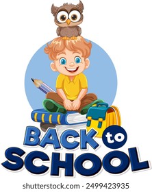 Child with school supplies and owl