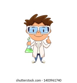 Child scientist thumbs up gesture