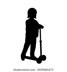 child with scooter silhouette on white background vector