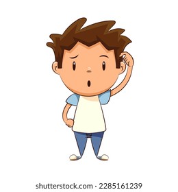 Child scratching head, vector illustration