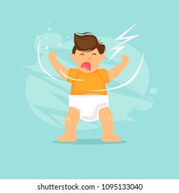 Child screams. Flat design vector illustration.