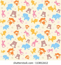 Child seamless pattern with cute animals.