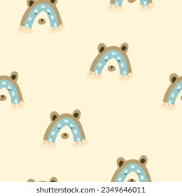 Child seamless pattern with cute rainbow bear in cartoon on yellow background for fabric textile, print, wallpaper, apparel, wrapping