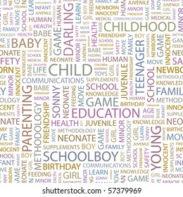 CHILD. Seamless vector pattern with word cloud. Illustration with different association terms.