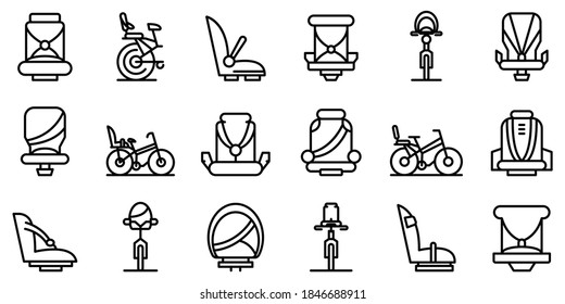 Child seat bike icons set. Outline set of child seat bike vector icons for web design isolated on white background