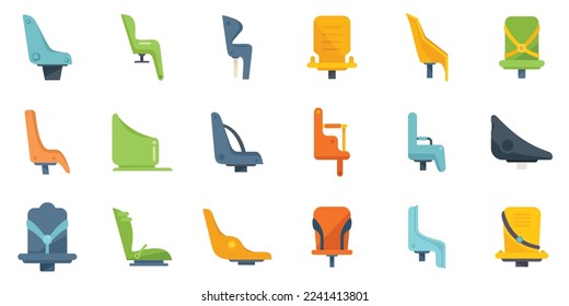 Child seat bike icons set flat vector. Adult bicycle. Biking activity isolated