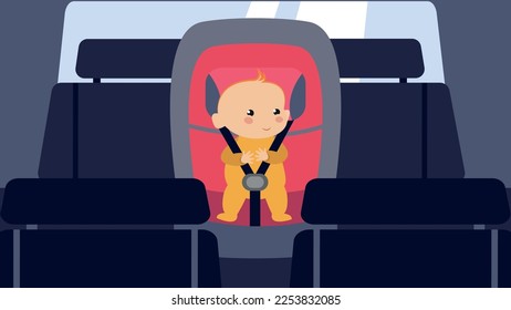 The child is seated in a car seat