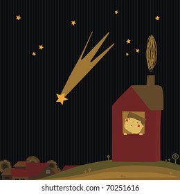 child seeing a shooting star fall