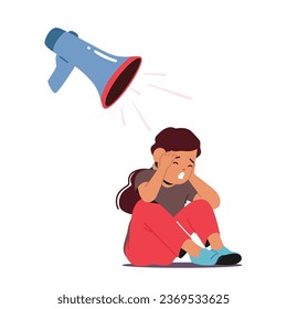 Child with Sensitivity To Loud Sounds, Symptom Of Autism Spectrum Disorder, Leading To Discomfort Or Distress In Noisy Environments. Little Girl Character Suffer of Noise. Cartoon Vector Illustration