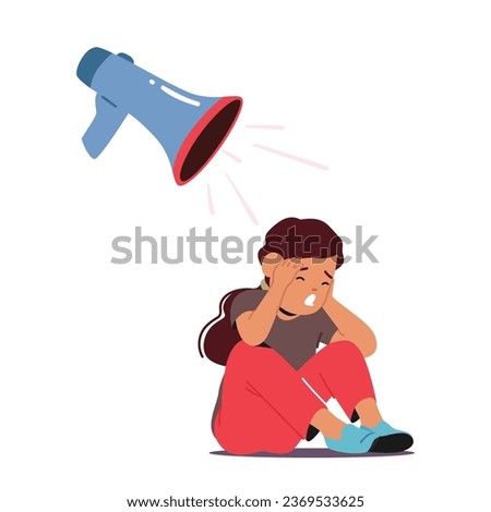 Child with Sensitivity To Loud Sounds, Symptom Of Autism Spectrum Disorder, Leading To Discomfort Or Distress In Noisy Environments. Little Girl Character Suffer of Noise. Cartoon Vector Illustration