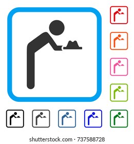 Child Servant icon. Flat grey pictogram symbol inside a light blue rounded rectangular frame. Black, gray, green, blue, red, orange color variants of Child Servant vector.