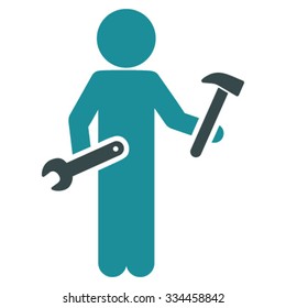 Child Serviceman vector icon. Style is bicolor flat symbol, soft blue colors, rounded angles, white background.