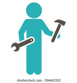 Child Serviceman vector icon. Style is bicolor flat symbol, grey and cyan colors, rounded angles, white background.