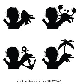 child set black silhouette illustration with icon