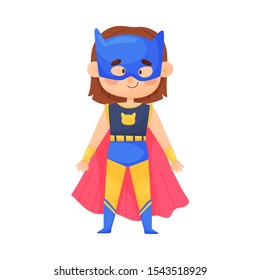 Child With Short Hair In Cat Superhero Mask And Costume Vector Illustration