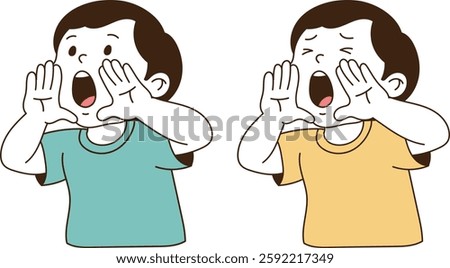 a child shouting loudly. minimal line art vector illustration. 