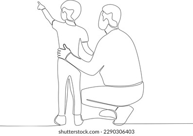 A child shows something to his father. Father's Day one-line drawing