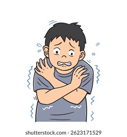 Criança está doente com frio e calafrios, paciente que sente frio, ilustrações e arte vetorial