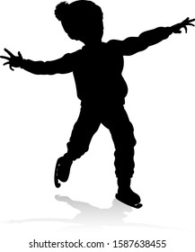 A child in silhouette ice skating in Christmas or winter clothing