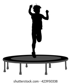 Child Silhouette Jumping On Garden Trampoline Stock Vector (Royalty ...