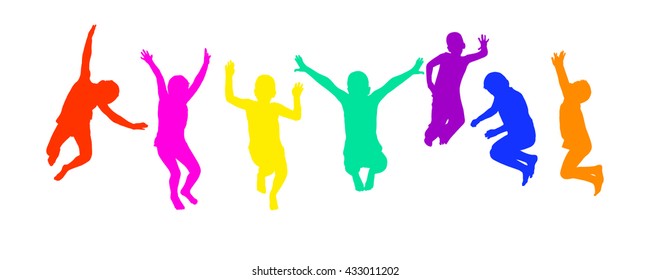  A child silhouette jumps. Vector