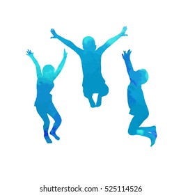 A child silhouette jumps. Vector