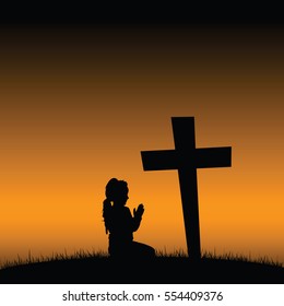 child silhouette on cementary design illustration in colorful