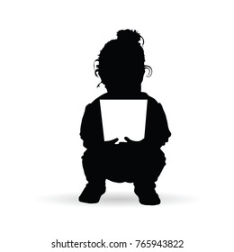 child silhouette with paper illustration on white