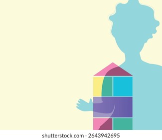Child silhouette as playing cubes, silhouette vector stock illustration as copy space template