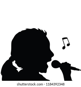 child silhouette singing illustration in black color