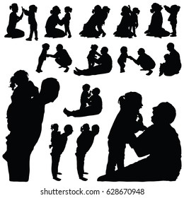 child silhouette sweet with mom and dad illustration in black color