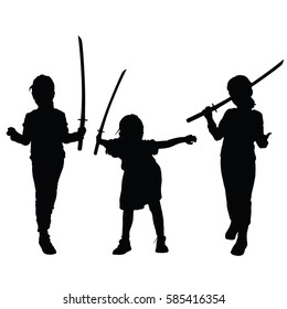 child silhouette with sword in hand art illustration