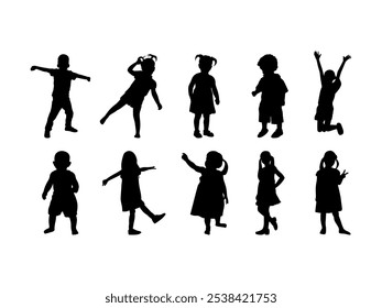 Child Silhouette Vector Element Set 