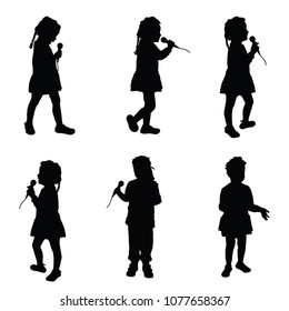 Child Singing Silhouette With Microphone On White