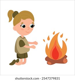 Child Sitting by a Campfire	