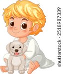 A child sitting with a cute puppy