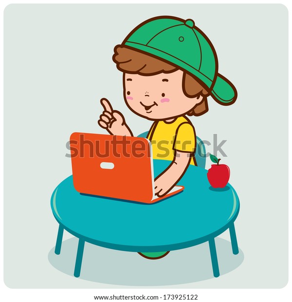 Child Sitting On His Desk Front Stock Vector (Royalty Free) 173925122