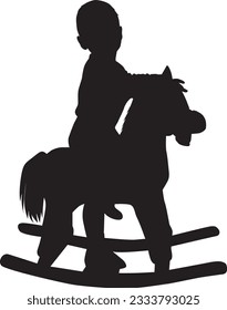 A child sitting on a rocking horse.