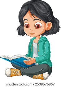 Criança sentada e lendo um livro