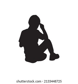 Child sitting silhouette background . Vector Illustrator.
