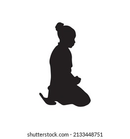 Child sitting silhouette background . Vector Illustrator.
