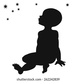 Child sitting. Silhouette. Vector.