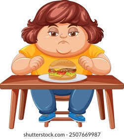 A child sitting at a table with a burger