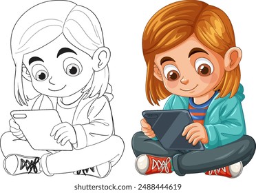 A child sitting and using a tablet