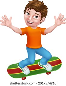 A child skateboarding kid boy cartoon character riding his skateboard