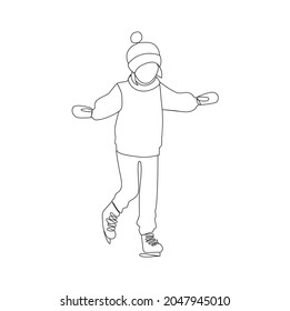 Child skates winter isolated line 