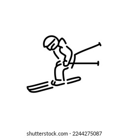 Child skier color line icon. Skiing in winter Alps. Vector illustration