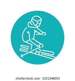 Child skier color line icon. Skiing in winter Alps. Vector illustration