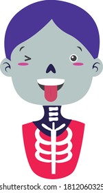 child skull with facial gestures, lower part with red and white color