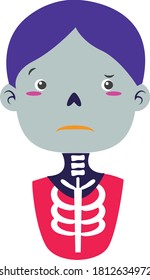 child skull with facial gestures, lower part with red and white color